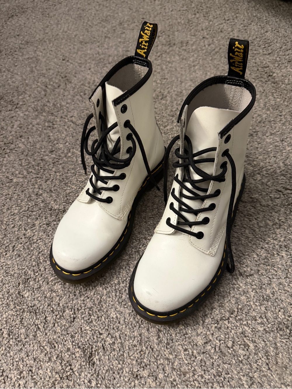 Dr. Martens White Leather Lace-Up Combat Boots with Black Trim